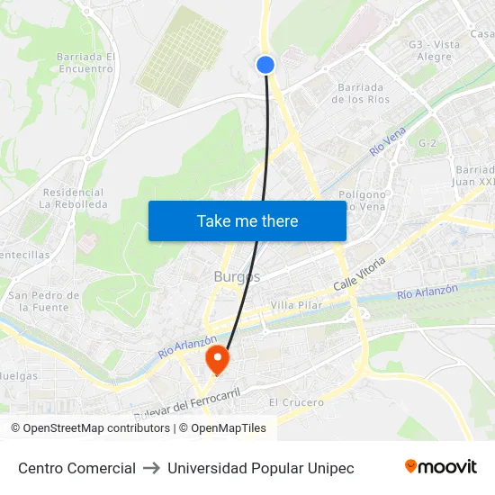 Centro Comercial to Universidad Popular Unipec map