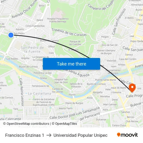 Francisco Enzinas 1 to Universidad Popular Unipec map