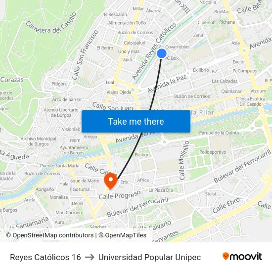 Reyes Católicos 16 to Universidad Popular Unipec map