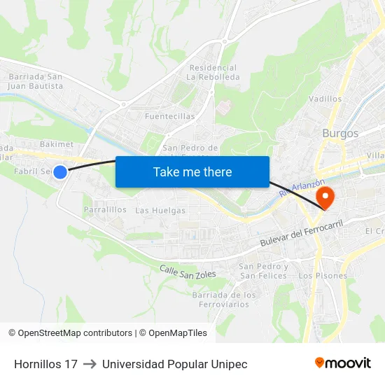 Hornillos 17 to Universidad Popular Unipec map