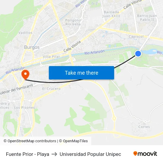 Fuente Prior - Playa to Universidad Popular Unipec map