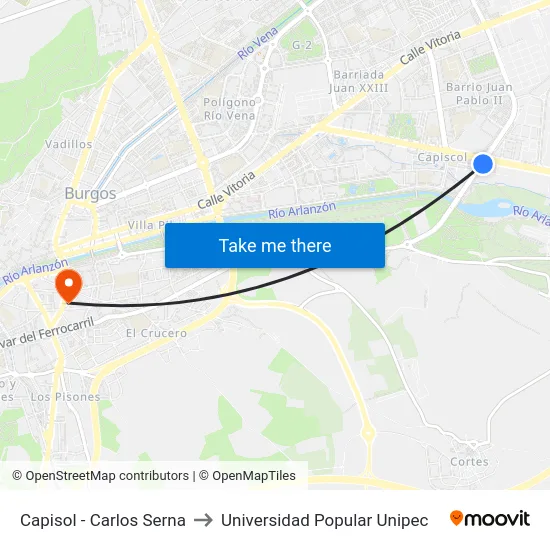 Capisol - Carlos Serna to Universidad Popular Unipec map