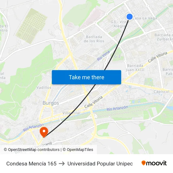 Condesa Mencía 165 to Universidad Popular Unipec map