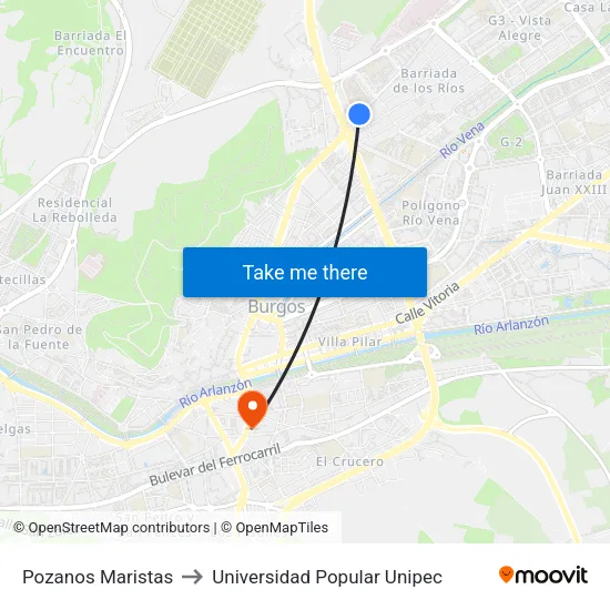 Pozanos Maristas to Universidad Popular Unipec map