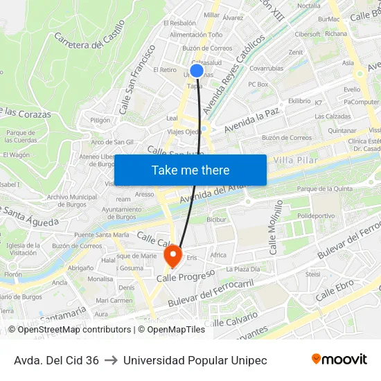 Avda. Del Cid 36 to Universidad Popular Unipec map