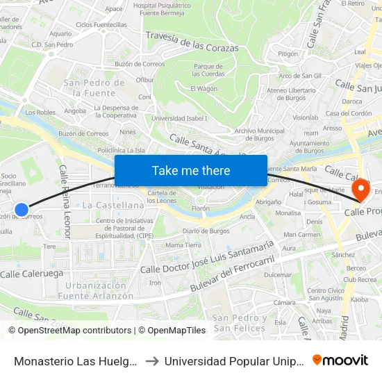 Monasterio Las Huelgas to Universidad Popular Unipec map