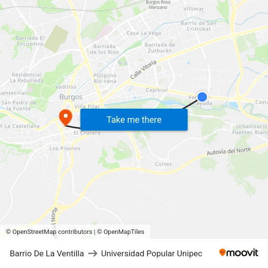 Barrio De La Ventilla to Universidad Popular Unipec map