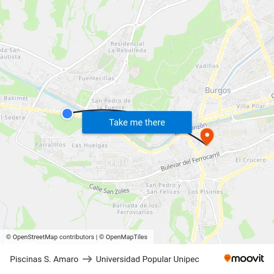 Piscinas S. Amaro to Universidad Popular Unipec map