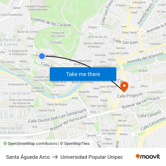 Santa Águeda Arco to Universidad Popular Unipec map