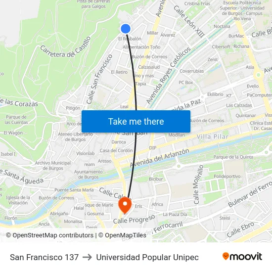 San Francisco 137 to Universidad Popular Unipec map