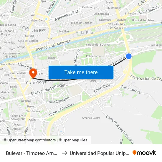 Bulevar - Timoteo Arnáiz to Universidad Popular Unipec map