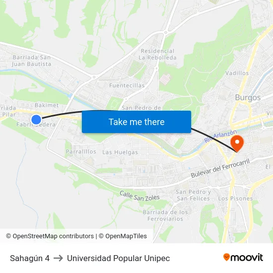 Sahagún 4 to Universidad Popular Unipec map