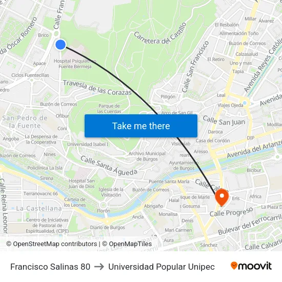 Francisco Salinas 80 to Universidad Popular Unipec map