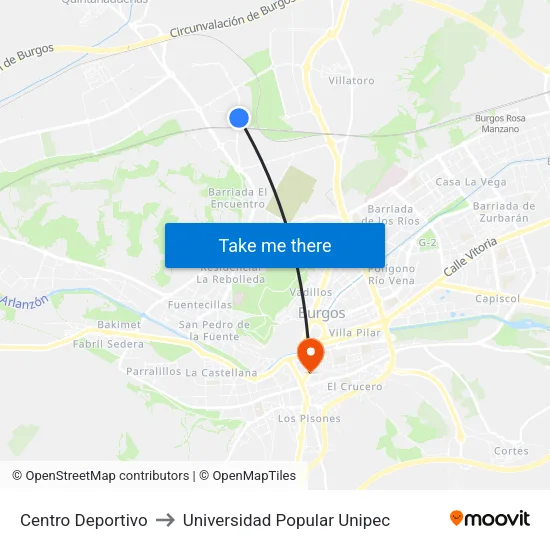 Centro Deportivo to Universidad Popular Unipec map