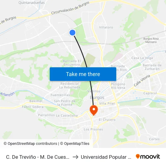 C. De Treviño - M. De Cuesta Urría to Universidad Popular Unipec map