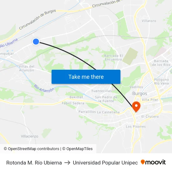 Rotonda M. Río Ubierna to Universidad Popular Unipec map