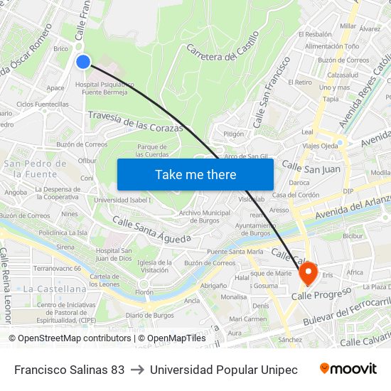 Francisco Salinas 83 to Universidad Popular Unipec map
