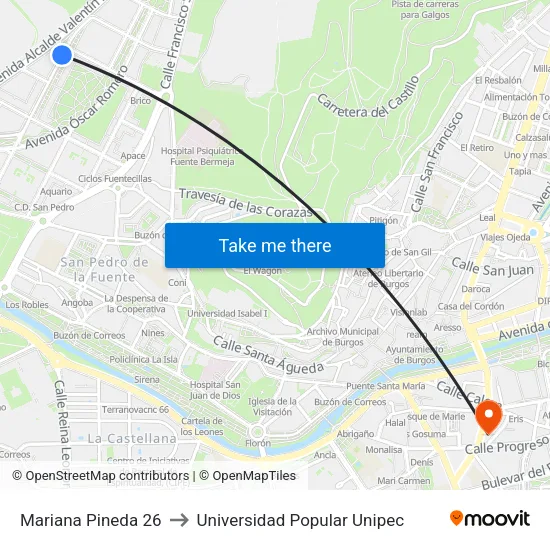 Mariana Pineda 26 to Universidad Popular Unipec map