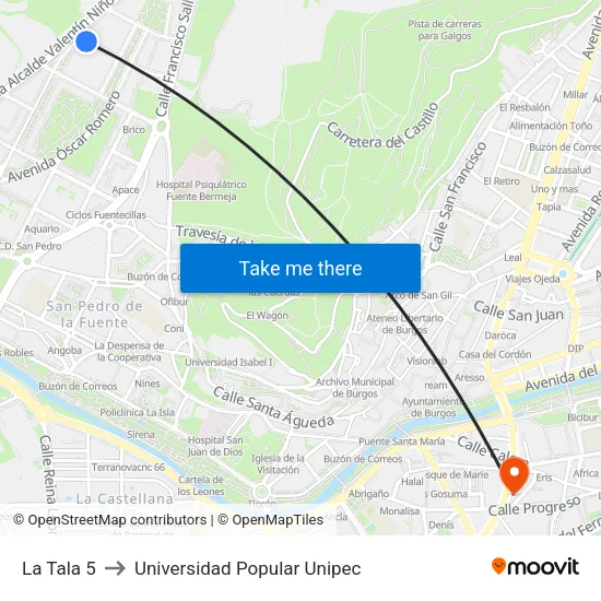 La Tala 5 to Universidad Popular Unipec map