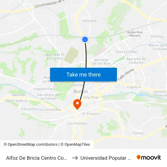 Alfoz De Bricia Centro Comercial to Universidad Popular Unipec map