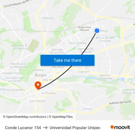 Conde Lucanor 154 to Universidad Popular Unipec map