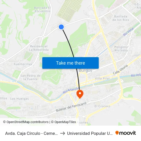 Avda. Caja Círculo - Cementerio to Universidad Popular Unipec map