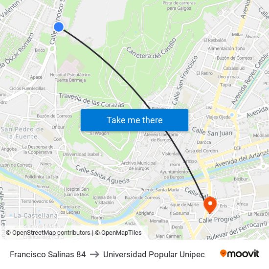 Francisco Salinas 84 to Universidad Popular Unipec map