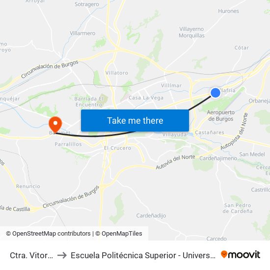 Ctra. Vitoria Mercado to Escuela Politécnica Superior - Universidad De Burgos - Campus Milanera map