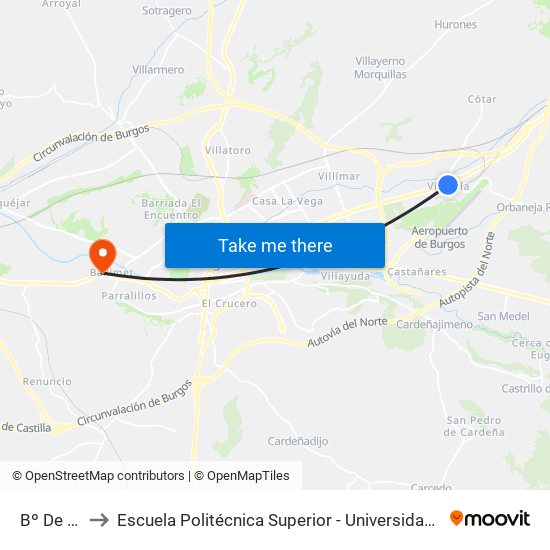 Bº De Villafría to Escuela Politécnica Superior - Universidad De Burgos - Campus Milanera map