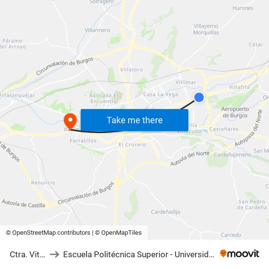 Ctra. Vitoria Gala to Escuela Politécnica Superior - Universidad De Burgos - Campus Milanera map