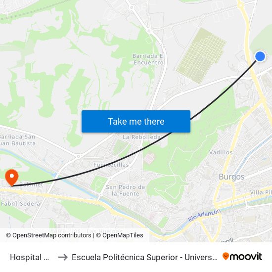 Hospital Divino Valles to Escuela Politécnica Superior - Universidad De Burgos - Campus Milanera map