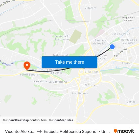 Vicente Aleixandre Ambulatorio to Escuela Politécnica Superior - Universidad De Burgos - Campus Milanera map