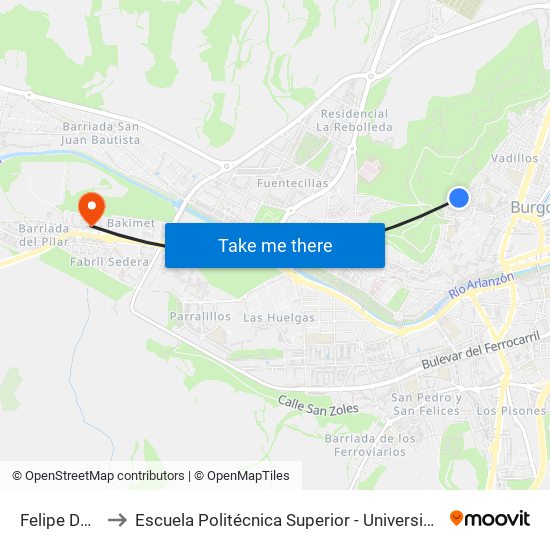 Felipe De Abajo 33 to Escuela Politécnica Superior - Universidad De Burgos - Campus Milanera map