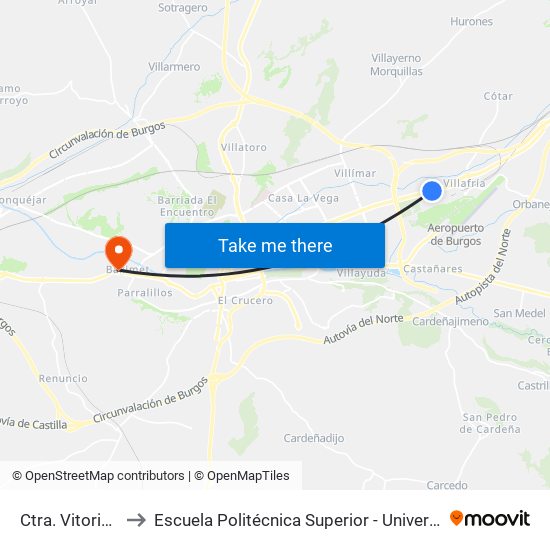 Ctra. Vitoria Bda. Moisés to Escuela Politécnica Superior - Universidad De Burgos - Campus Milanera map