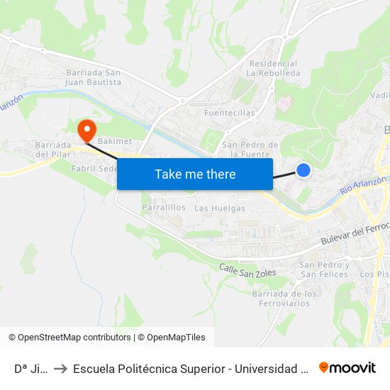 Doña Jimena to Escuela Politécnica Superior - Universidad De Burgos - Campus Milanera map