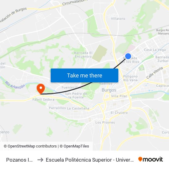 Pozanos Revenga to Escuela Politécnica Superior - Universidad De Burgos - Campus Milanera map