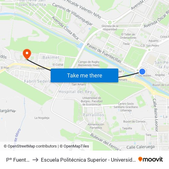 Pº Fuentecillas 17 to Escuela Politécnica Superior - Universidad De Burgos - Campus Milanera map