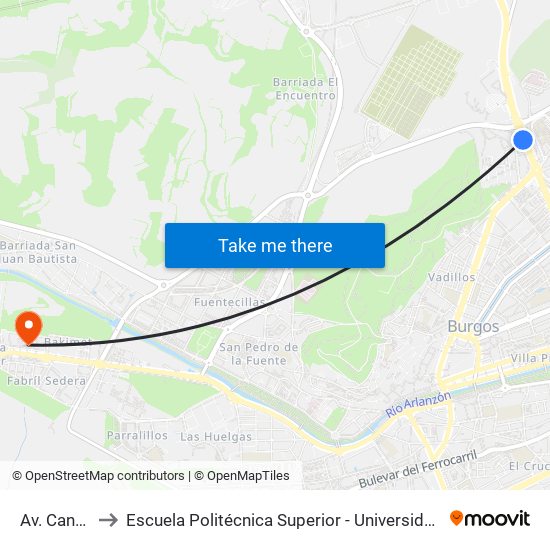 Avda. Cantabria 91 to Escuela Politécnica Superior - Universidad De Burgos - Campus Milanera map