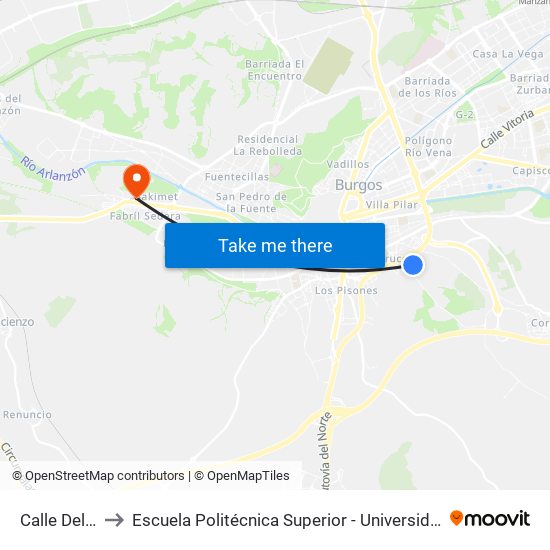 Calle Del Arlanzón to Escuela Politécnica Superior - Universidad De Burgos - Campus Milanera map