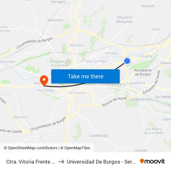 Ctra. Vitoria Frente Aeródromo to Universidad De Burgos - Servicios Centrales map