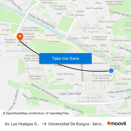 Av. Las Huelgas Gasolinera to Universidad De Burgos - Servicios Centrales map