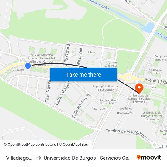 Villadiego 19 to Universidad De Burgos - Servicios Centrales map