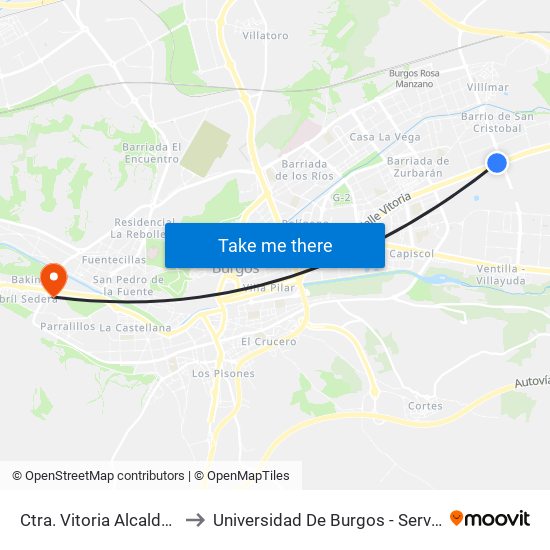 Ctra. Vitoria Alcalde M. Cobos to Universidad De Burgos - Servicios Centrales map