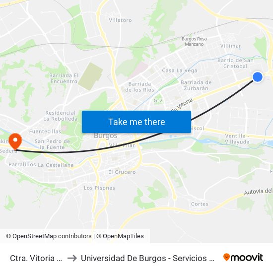 Ctra. Vitoria Gala to Universidad De Burgos - Servicios Centrales map