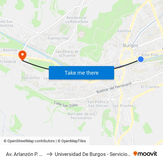 Av. Arlanzón P. Gasset to Universidad De Burgos - Servicios Centrales map