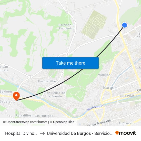 Hospital Divino Valles to Universidad De Burgos - Servicios Centrales map
