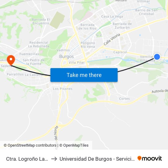 Ctra. Logroño La Meseta to Universidad De Burgos - Servicios Centrales map