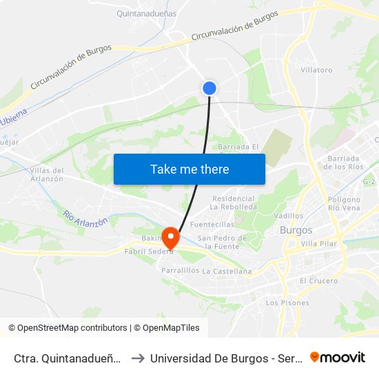 Ctra. Quintanadueñas C. Treviño to Universidad De Burgos - Servicios Centrales map