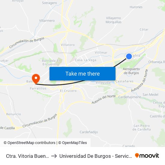 Ctra. Vitoria Buenos Aires to Universidad De Burgos - Servicios Centrales map