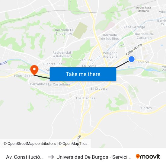 Avda. Constitución 16 to Universidad De Burgos - Servicios Centrales map